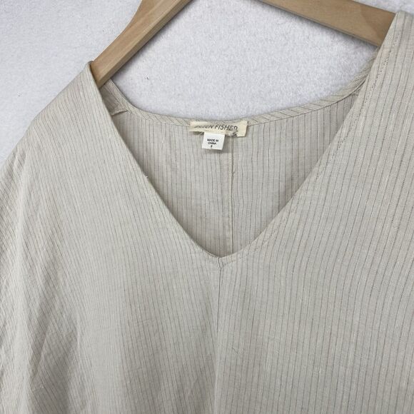 EILEEN FISHER Tunic Top S Linen Striped V-neck Kaftan Cover Up Beige - Picture 3 of 10